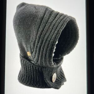 Coal Hooded Scarf The Stockholm Hoodie Charcoal Black Wool Blend Bamboo button